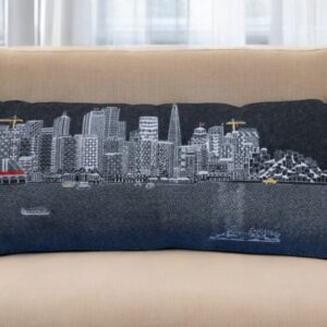 14" X 35" Black Gray and White Hometown Pride Wool Lumbar Throw Pillow