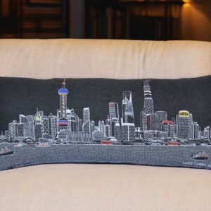 14" X 35" Black Gray and White Hometown Pride Wool Lumbar Throw Pillow