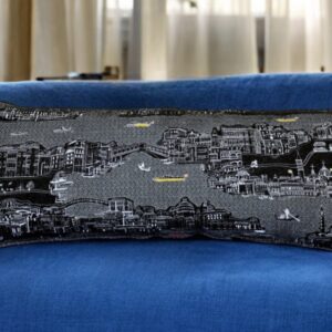 14" X 35" Black Gray and White Hometown Pride Wool Lumbar Throw Pillow