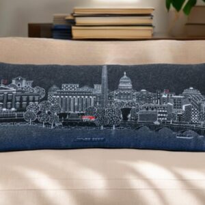 14" X 35" Black Gray and White Hometown Pride Wool Lumbar Throw Pillow