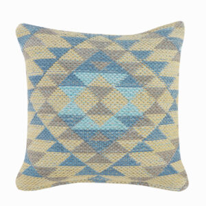 18" X 18" Blue Gray And Beige 100% Cotton Geometric Zippered Pillow