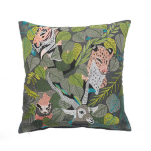 20" X 20" Gray Salmon And Green 100% Cotton Animal Print Zippered Pillow