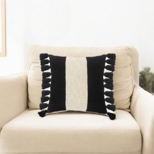 20" X 20" Black And Ivory 100% Cotton Striped Zippered Pillow