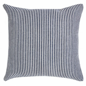 20" X 20" Blue And White 100% Cotton Striped Zippered Pillow