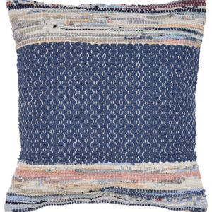 18" X 18" Blue White Red And Yellow 100% Cotton Striped Zippered Pillow