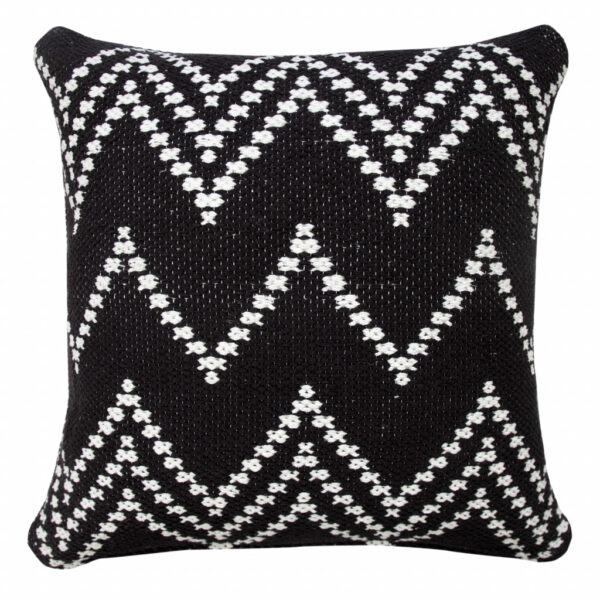 20" X 20" Black And White 100% Cotton Chevron Zippered Pillow
