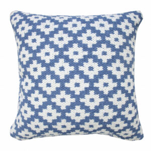 20" X 20" Blue And White 100% Cotton Geometric Zippered Pillow