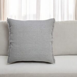 20" Gray Cotton Throw Pillow with Fringe