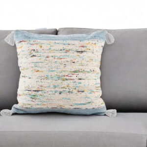 20" X 20" Blue and Off White Abstract Cotton Pillow