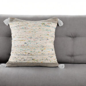 20" X 20" Gray And Off-White 100% Cotton Abstract Zippered Pillow