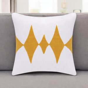 20" Yellow And White Cotton Diamond Throw Pillow