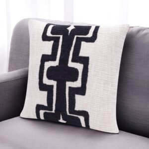 20" Black And Ivory Cotton Geometric Throw Pillow