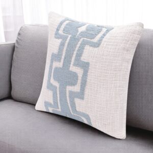 20" Blue And Ivory Cotton Geometric Throw Pillow