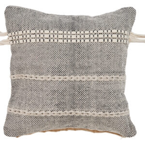 20" X 20" Black And Off-White 100% Cotton Striped Zippered Pillow