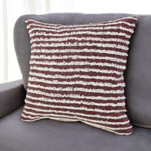 20" Merlot And Off White Cotton Striped Throw Pillow