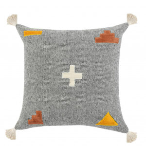 20" X 20" Black Off-White Yellow And Orange 100% Cotton Geometric Zippered Pillow