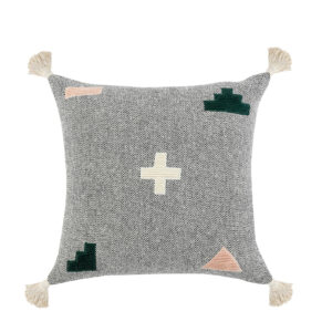 20" X 20" Black Off-White Pink And Green 100% Cotton Geometric Zippered Pillow