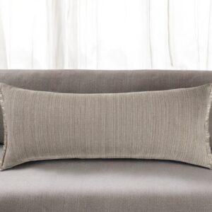 14" X 36" Tan Linen Throw Pillow with Fringe