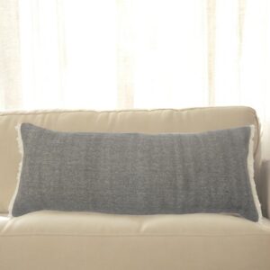 14" X 36" Gray Cotton Throw Pillow with Fringe