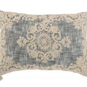 14" X 20" Gray And Ivory 100% Cotton Abstract Zippered Pillow