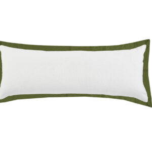 14" X 36" White And Moss Green 100% Cotton Geometric Zippered Pillow