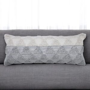 14" X 36" Gray And Off White Cotton Geometric Throw Pillow