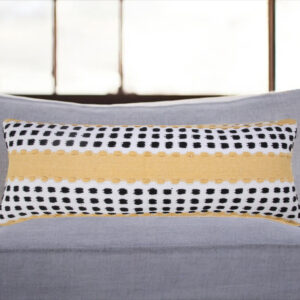 14" X 36" Yellow Black And White Cotton Striped Throw Pillow