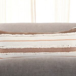 14" X 36" Brown Peach And Tan Cotton Striped Throw Pillow