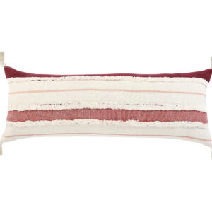 14" X 36" Red And Off-White 100% Cotton Striped Zippered Pillow