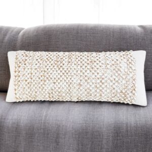 14" X 36" Tan And White Cotton Abstract Throw Pillow