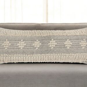 14" X 36" Gray And Taupe Cotton Geometric Throw Pillow