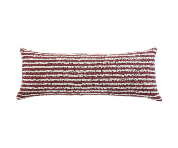 14" X 36" Red And Cream 100% Cotton Striped Zippered Pillow
