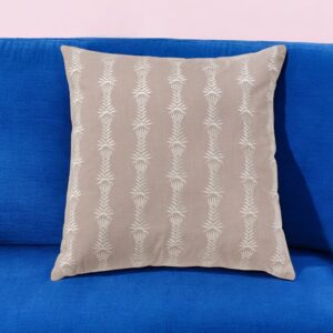 20" Pink and White Cotton Throw Pillow With Embroidery