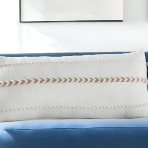 12" X 30" Pink and White Striped Cotton Lumbar Throw Pillow With Tassels