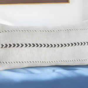 12" X 30" Gray and White Striped Cotton Lumbar Throw Pillow With Tassels