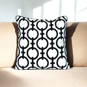 20" Black and White Geometric Cotton Throw Pillow