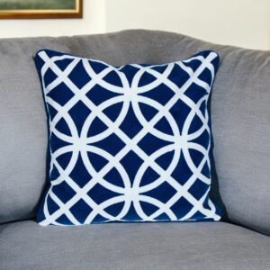 20" Blue and White Geometric Cotton Throw Pillow