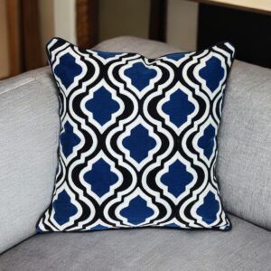 20" Blue and White Geometric Cotton Throw Pillow