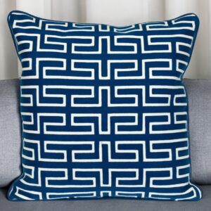 20" Blue Geometric Cotton Throw Pillow
