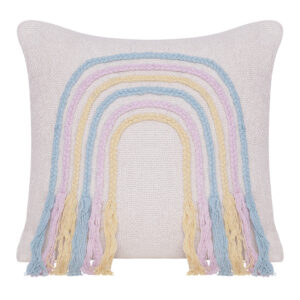 20" X 20" Blue and Off White Braided Cotton Zippered Pillow With Fringe