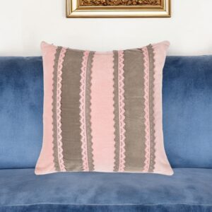 16" Pink and Brown Striped Throw Pillow Cover With Lace