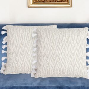 Set of Two Brown and White Chevron Cotton Throw Pillow Cover With Tassels