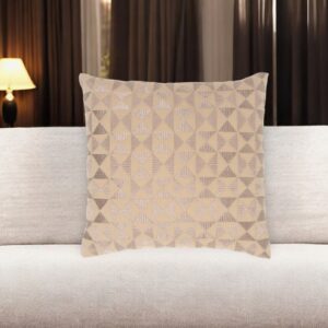 16" Pink Geometric Cotton Throw Pillow Cover With Embroidery