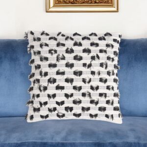 18" Black and White Striped Cotton Throw Pillow Cover With Fringe