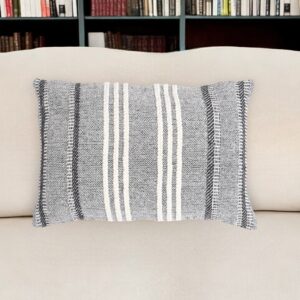 14" X 20" Black and White Striped Cotton Throw Pillow Cover