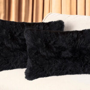 Set of Two 12" X 20" Black Sheepskin Lumbar Throw Pillows
