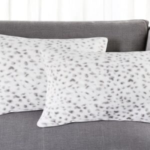 Set of Two 12" X 20" White and Gray Faux Fur Lumbar Throw Pillows