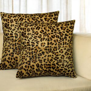 Set of Two 18" Brown and Black Leopard Cowhide Throw Pillows