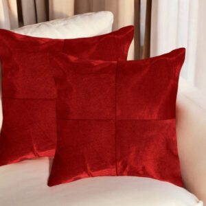 Set of Two 18" Red Cowhide Throw Pillows