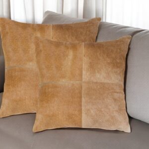 Set of Two 18" Tan Cowhide Throw Pillows